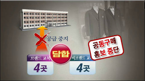 원주시의 교복판매점 8곳이 담합한 사실이 공정거래위원회에 적발됐다 ©KBS 캡처