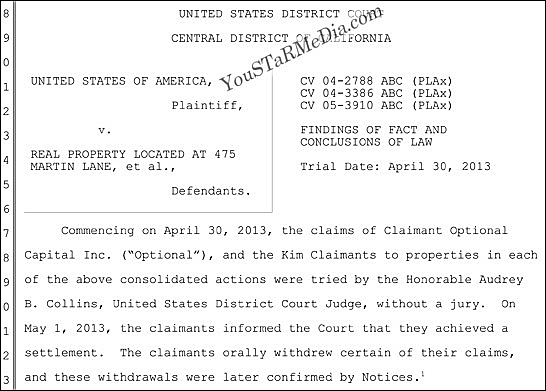23일(미국시간) 긴급 입수한 연방법원 캘리포니아 중앙법원의 ‘복합소송(CV 04-2788/3386/3910)’ 판결문. 지난달 30일 양측이 배심원 없이 열린 공판에서 구두로 합의에 이르러 비밀유지하기로 한 사실이 상세히 기술되어 있다. ⓒ 박상균 기자