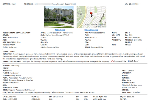 박상아 씨 모친명의 주택이 5월 10일자로 239만9900달러 가격의 매물로 등재된 리스팅 기록. 사진 좌측 상단을 보면 이 매물이 지난 1일자로 전격 매각 보류(Hold)된 사실을 알 수 있다. ⓒ 박상균 기자