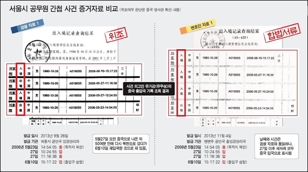 검찰과 변호인단의 증거자료 비교 내용. 이미지 출처:한국일보 ⓒ‘아이엠피터’ 블로그