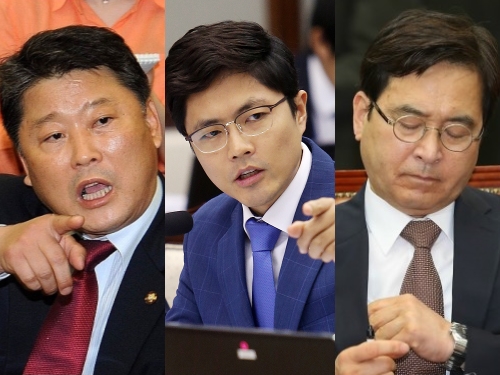 왼쪽부터 조원진 새누리당 의원, 김광진 새정치민주연합 의원, 심재철 새누리당 새누리 세월호 특위 위원장.(사진출처=트위터)