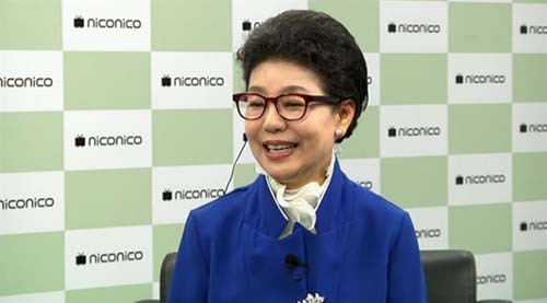 박근혜 대통령 동생 박근령씨가 4일 일본 방송에 출연해 위안부와 야스쿠니신사 참배에 대해 자신의 생각을 밝혔다. (사진=니코니코 방송 캡처)