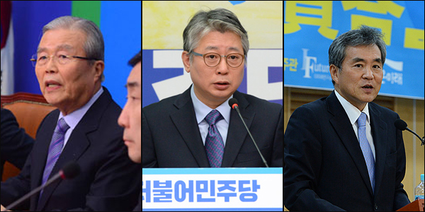 김종인 더불어민주당 비상대책위원장(좌), 조응천 전 청와대 민정수석실 공직기강비서관(중), 이상돈 중앙대 명예교수(우) <사진제공=뉴시스>