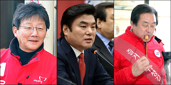좌로부터 새누리당 유승민 의원, 원유철 원내대표, 김무성 대표 <사진제공=뉴시스>