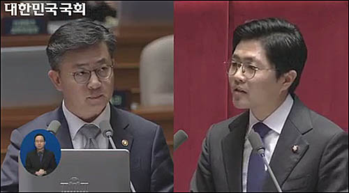 홍용표 통일부 장관이 18일 서울 여의도 국회 본회의장에서 열린 제340회국회(임시회) 제5차 본회의 비경제분야 대정부 질문에서 김광진 더불어민주당 의원의 질문에 답변하고 있다. <사진출처=국회방송 화면캡처>