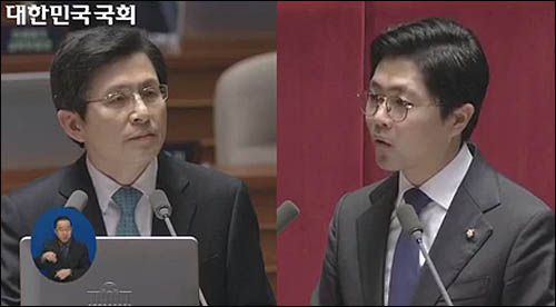 황교안 국무총리가 18일 서울 여의도 국회 본회의장에서 열린 제340회국회(임시회) 제5차 본회의 비경제분야 대정부 질문에서 김광진 더불어민주당 의원의 질문에 답변하고 있다. <사진출처=국회방송 화면캡처>