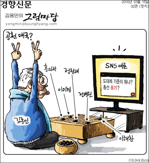 3월 15일자 경향신문 2면 김용민 화백 만평 ⓒ 경향신문PDF