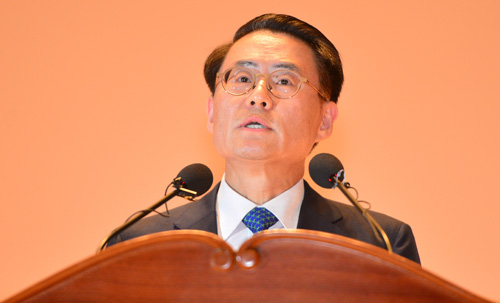 김재수 신임 농림축산식품부 장관이 5일 오후 정부세종청사 대강당에서 열린 취임식에서 취임사를 하고 있다.<사진제공=뉴시스>