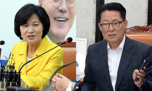 ▲ 추미애 더불어민주당 대표(좌)와 박지원 전 국민의당 대표(우) <사진제공=뉴시스>