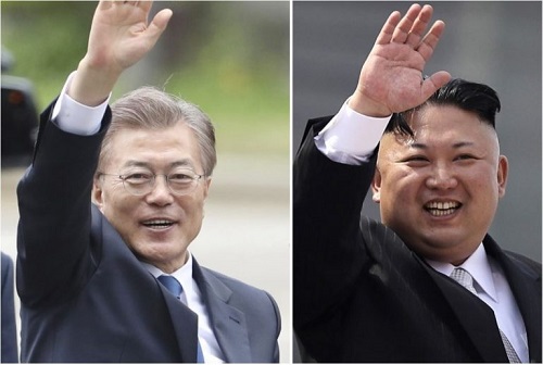 ▲ South Korea’s new President Moon Jae-in, left, on May 10, 2017, and North Korean leader Kim Jong Un on April 15, 2017. (Lee Jin-man, Wong Maye-E/AP) 문재인 한국 신임 대통령 (2017년 5월 10일, 좌측), 김정은 북한 노동당 위원장 (2017년 4월 15일, 우측) – 이진만, Wong Maye-E / AP