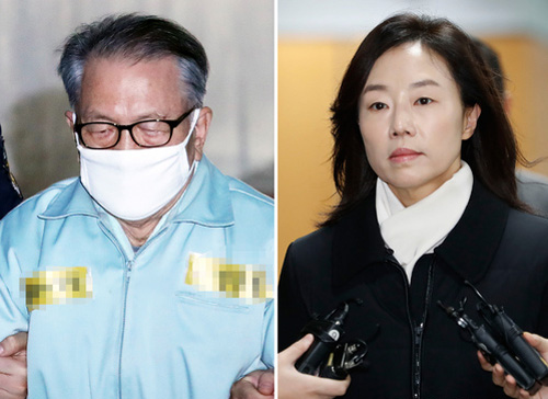 ▲ 김기춘(왼쪽) 전 청와대 비서실장, 조윤선 전 문화체육관광부 장관이 19일 오전 서울 서초구 서울고등법원에서 열린 '문화계 블랙리스트' 항소심 결심 공판에 출석하기 위해 법정으로 향하고 있다. <사진제공=뉴시스>