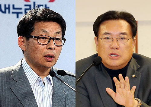 ▲ 왼쪽부터 자유한국당 차명진 전 의원과 정진석 의원.<사진제공=뉴시스>