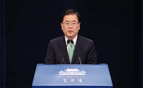 ▲ 정의용 국가안보실장이 지난 5월 17일 청와대 춘추관에서 리비아 피랍자 구출 관련 브리핑을 하고 있다. <사진제공=뉴시스>