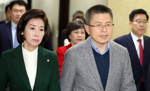 ▲ 자유한국당 나경원 원내대표(좌)와, 황교안 대표. <사진제공=뉴시스>