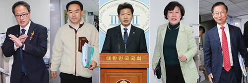 ▲ 박주민 더불어민주당 의원, 채이배 바른미래당 의원, 조배숙 민주평화당 원내대표, 천정배 대안신당 의원이 13일 오전 서울 여의도 국회 박주민 의원실에서 열린 4+1 사법개혁 협의체 회의에 참석하고 있다. 같은 시간 여영국 정의당 의원은 회의에 참석하지 않고 정론관에서 기자회견을 갖고 있다. 사진은 박주민(왼쪽부터), 더불어민주당 의원, 채이배 바른미래당 의원, 여영국 정의당 의원, 조배숙 민주평화당 원내대표, 천정배 대안신당 의원 <사진제공=뉴시스>