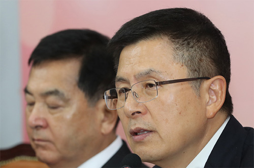 ▲ 황교안 자유한국당 대표가 6일 서울 여의도 국회에서 열린 당 최고위원회의에서 발언하고 있다. <사진제공=뉴시스>