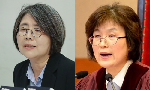 ▲ 좌로부터 김영란 전 대법관과 이정미 전 헌법재판소장 권한대행 <사진제공=뉴시스>