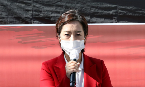 ▲ 강연재 변호사가 20일 오후 서울 성북구 사랑제일교회 앞에서 사랑제일교회와 광화문집회로 인한 신종 코로나바이러스 감염증(코로나19) 전국적 확산을 부인하는 기자회견하고 있다. <사진제공=뉴시스>