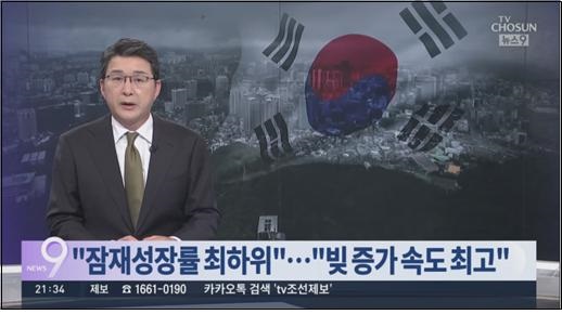 ▲ OECD와 IMF 보고서를 인용해 우리나라 재정의 악순환이 심각하다고 보도한 TV조선(11/8)