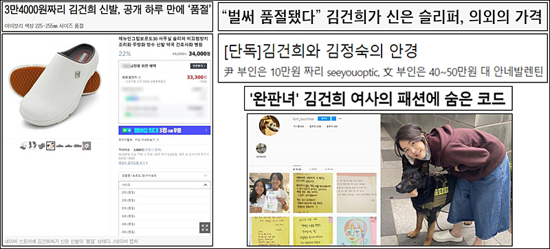 ▲ 김건희 씨 패션에 주목한 조선미디어그룹 기사(2022/4/4~4/5)