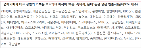 ▲ 연예기획사 대표 성범죄 의혹 기사 제목에 ‘자극적 단어’를 넣은 언론사(8/22~23) ©민주언론시민연합