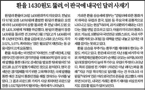 ▲ 환율 상승을 국민탓으로 돌린 한국일보 사설(9/27)