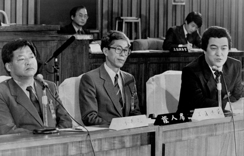 ▲ 전두환 정권 ‘보도지침’ 폭로로 1989년 12월 국회 언론청문회에 참석한 김태홍, 신홍범, 김주언 ©민주언론시민연합