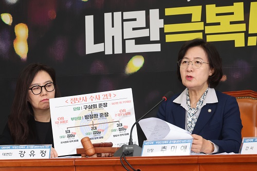 ▲ 추미애 더불어민주당 내란극복-국정안정특위 윤석열내란진상조사단 단장이 지난 20일 오후 서울 여의도 국회에서 열린 윤석열내란진상조사단 회의에서 발언하고 있는 모습. <사진제공=뉴시스>